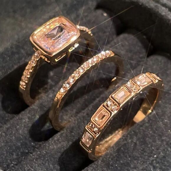 3pcs Elegant Stacking Rings 14k Plated Paved Shining Zirconia - Picture 3 of 7